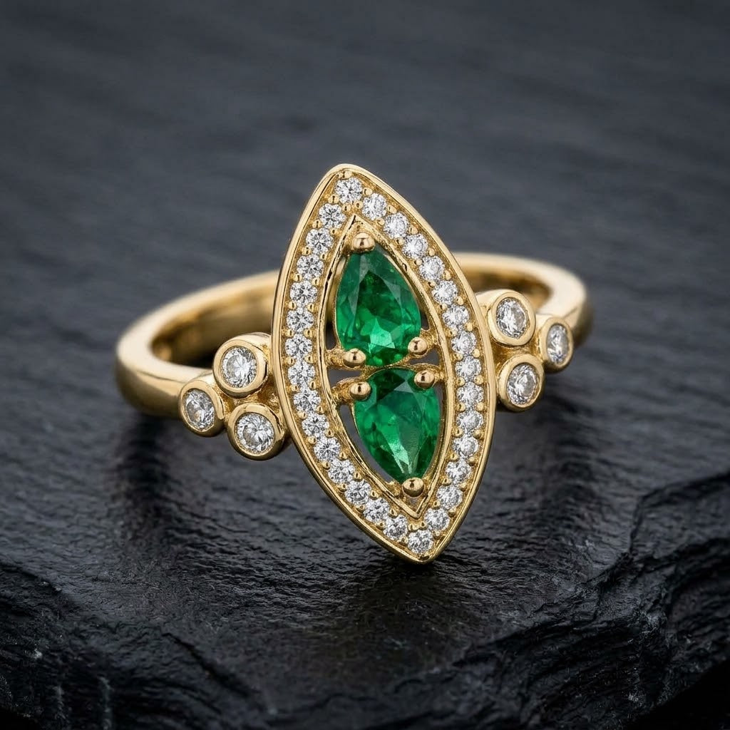 Anillo Art`Decó Oro y Zirconitas (3 colores)